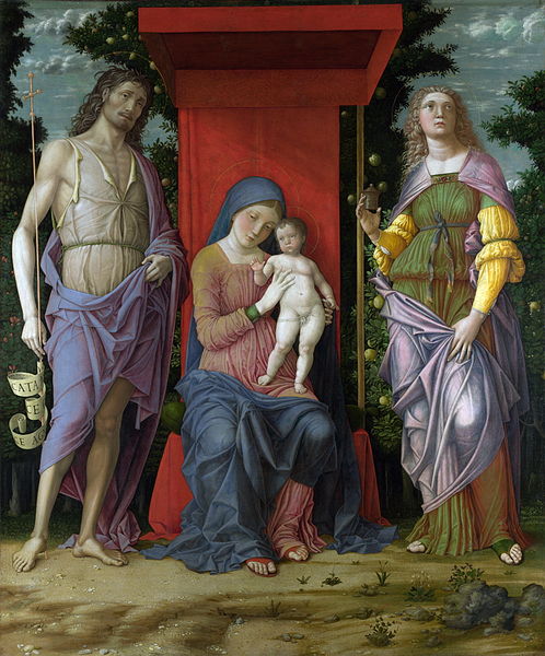 Madonna col Mantegna, Bambino tra i santi Giovanni Battista e Maria Maddalena, 1500, National Gallery (Londra)